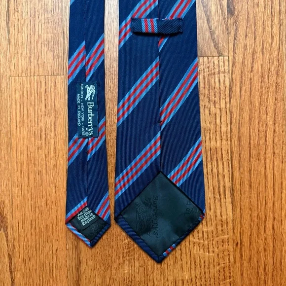 Burberrys navy blue silk tie with red and light blue stripes - Picture 6 of 11